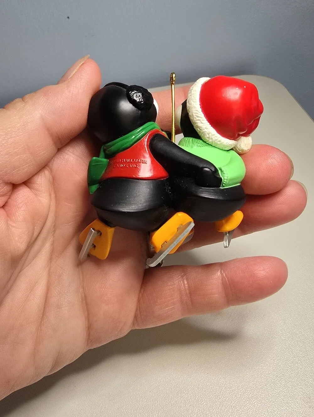 Vintage 1989 Hallmark Mom & Dad Ice Skating Penguins Christmas Ornament
